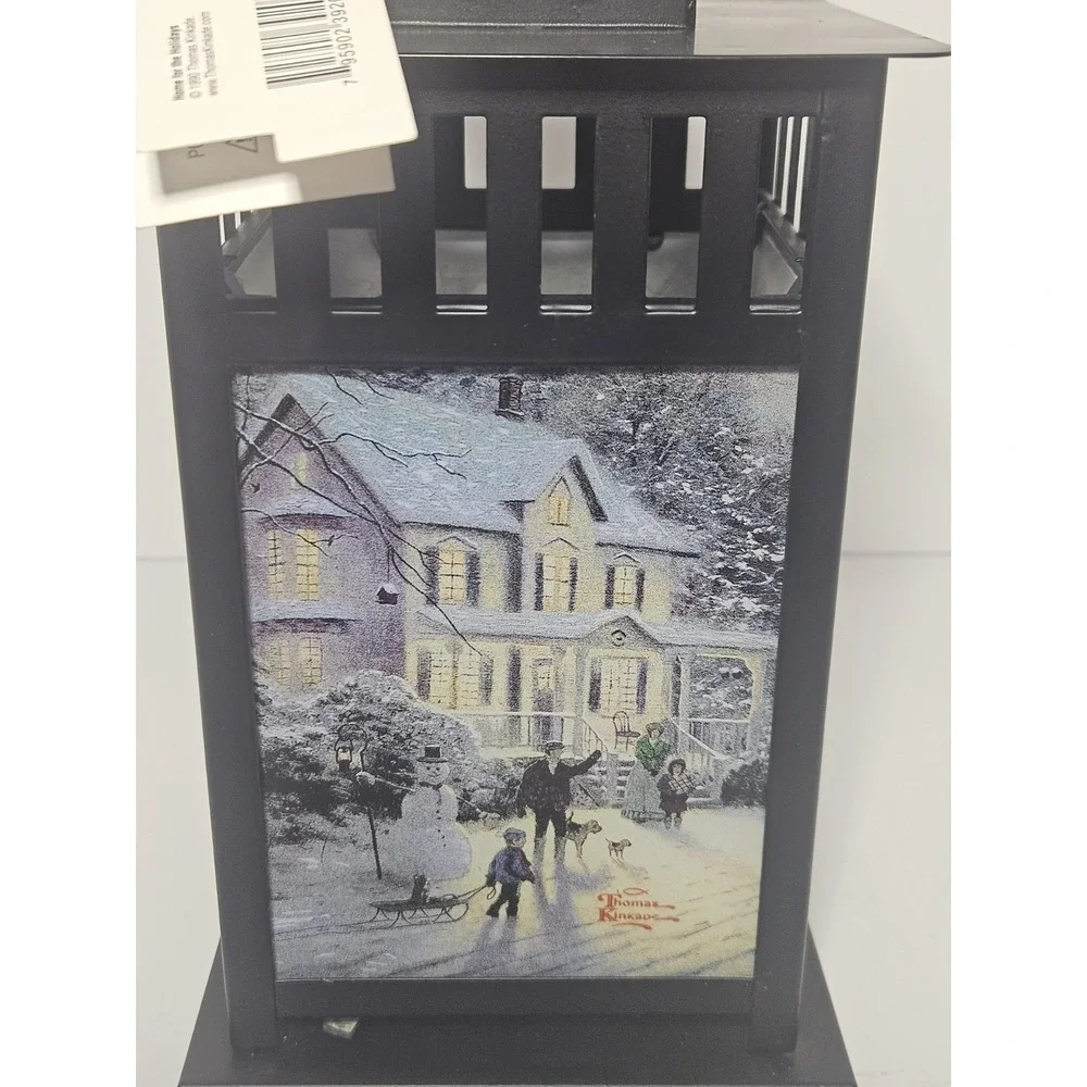 Thomas Kinkade Christmas Lantern Holiday Decor Black Metal Glass NWT 9.5in